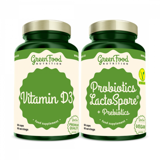 GreenFood Nutrition Probiotics Lactospore® + Prebiotics 60cps +Vitamin D3 60cps. GreenFood Nutrition Probiotics Lactospore® + Prebiotics 60cps +Vitamin D3 60cps.